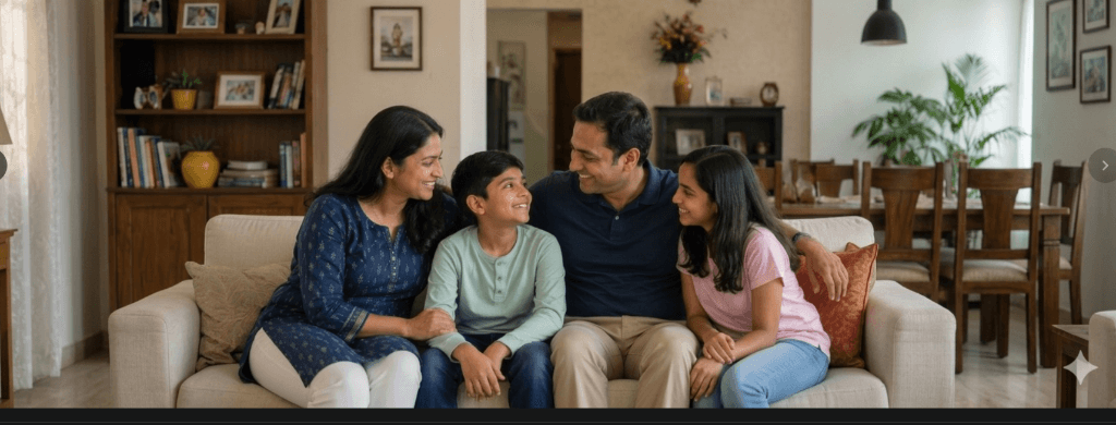 A happy family sitting together